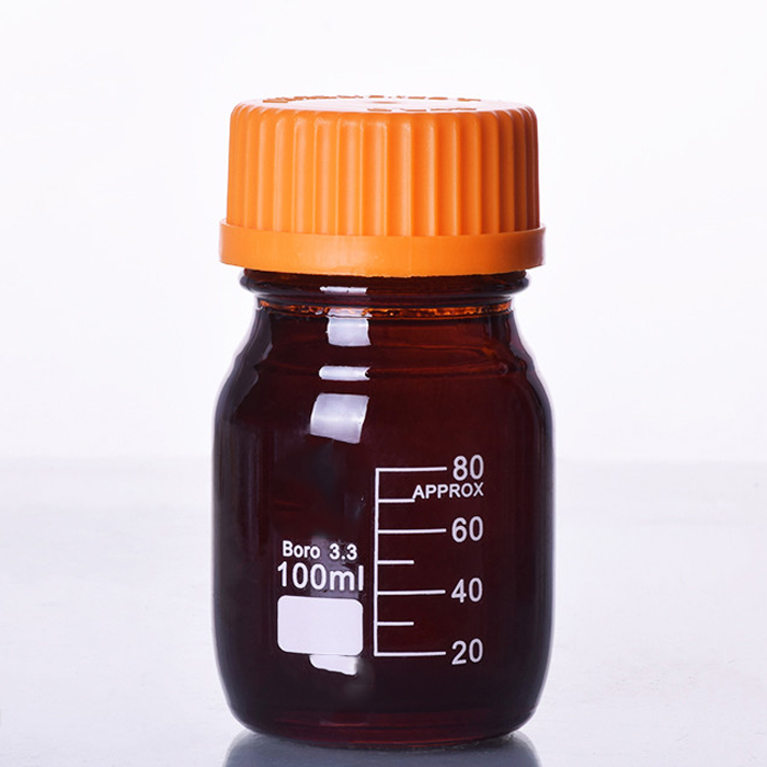     408-1 High borosilicate amber reagent bottle with blue cap and graduation