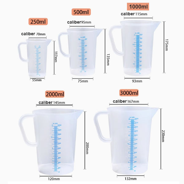 Measuring cup with blue scale