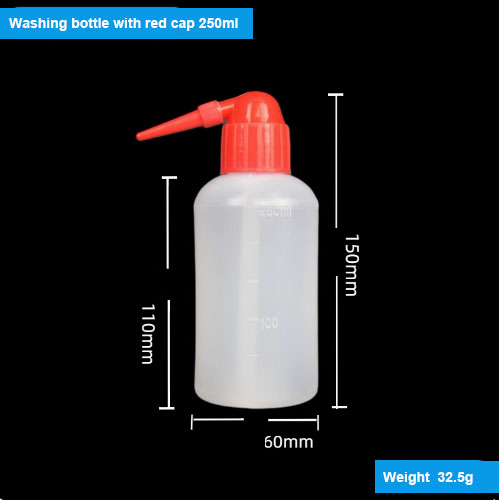 Washing bottle with red cap